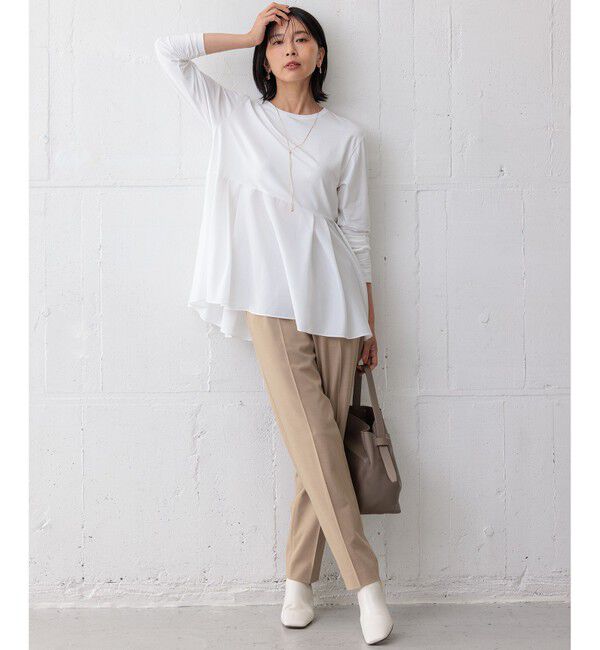 23区「【ご好評につき新色追加】ナチュラルコットンベアコンビ ペプラム カットソー」|Tシャツ・カットソー|