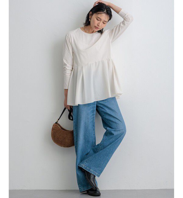 23区「【ご好評につき新色追加】ナチュラルコットンベアコンビ ペプラム カットソー」|Tシャツ・カットソー|