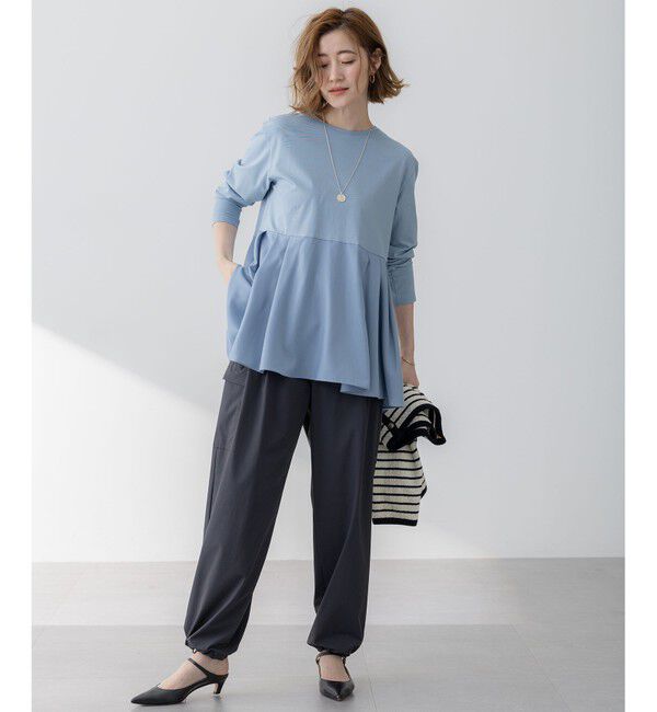 23区「【ご好評につき新色追加】ナチュラルコットンベアコンビ ペプラム カットソー」|Tシャツ・カットソー|