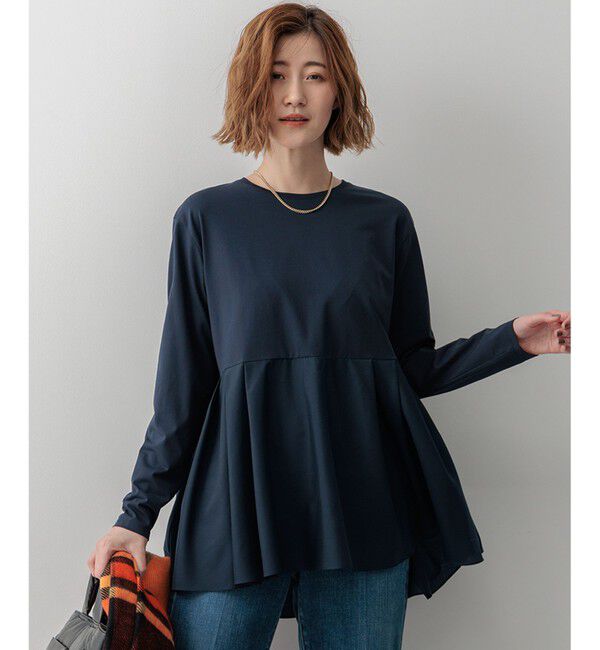 23区「【ご好評につき新色追加】ナチュラルコットンベアコンビ ペプラム カットソー」|Tシャツ・カットソー|ダルブルー系