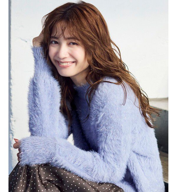 ANY SIS「【洗える】フィルムラメシャギー ニット」|ニット・セーター|ライトブルー