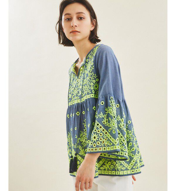 GRACE CONTINENTAL「カットワークフレアトップ」|シャツ・ブラウス|インディゴ