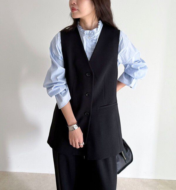 fredy emue「【セットアップ対応】パウダリーツイルベルト付きジレ」|ベスト・ジレ|