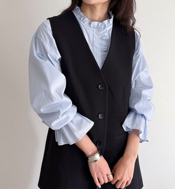 fredy emue「【セットアップ対応】パウダリーツイルベルト付きジレ」|ベスト・ジレ|