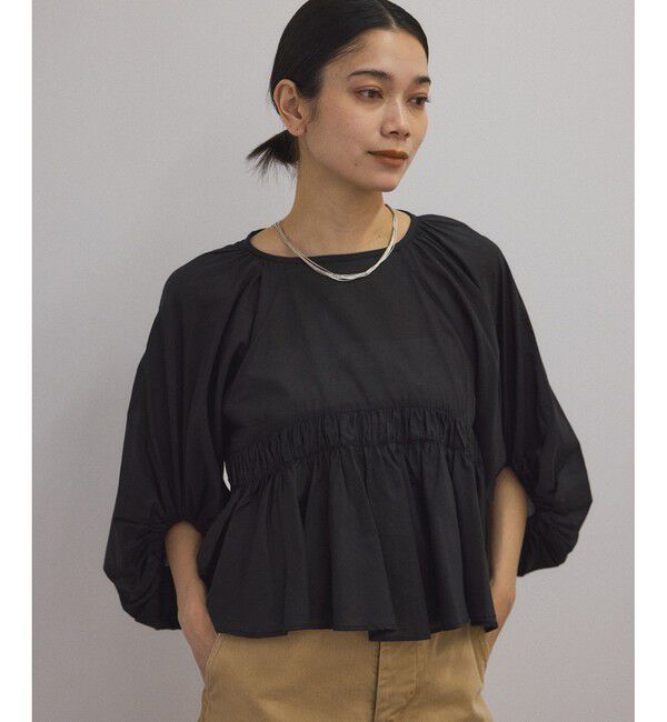 SALON adam et rope'「【WEB限定】ハーフスリーブギャザーブラウス［カディコットン］」|シャツ・ブラウス|ブラック(01)