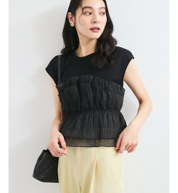 VIS「旬なレイヤードスタイルが叶う！ビスチェドッキングフレンチスリーブプルオーバー【洗える】」|Tシャツ・カットソー|