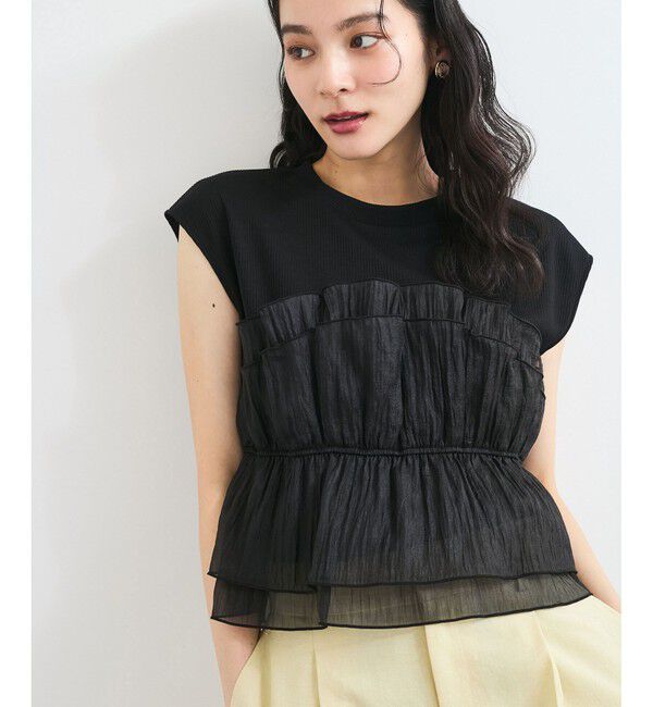 VIS「旬なレイヤードスタイルが叶う！ビスチェドッキングフレンチスリーブプルオーバー【洗える】」|Tシャツ・カットソー|