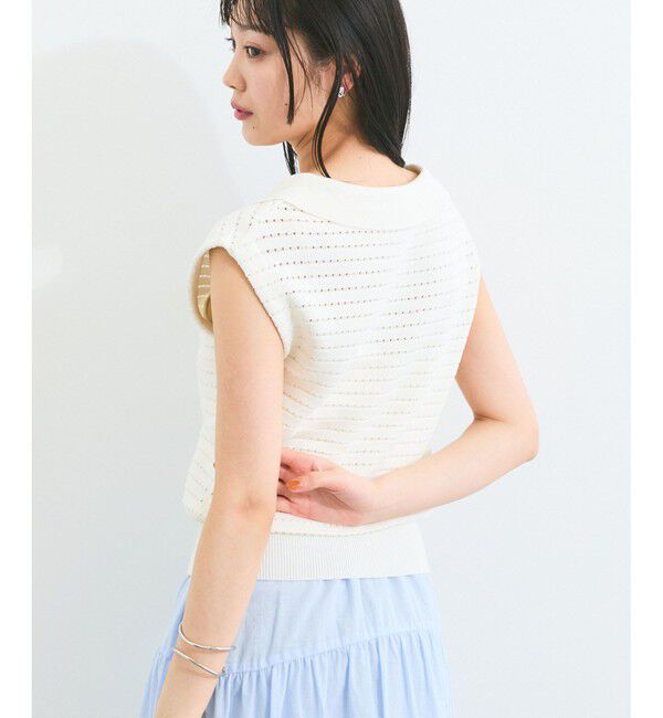 VIS「スキッパーフレンチスリーブアイレットニット」|ニット・セーター|