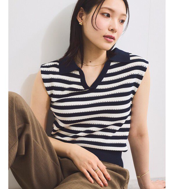 VIS「スキッパーフレンチスリーブアイレットニット」|ニット・セーター|