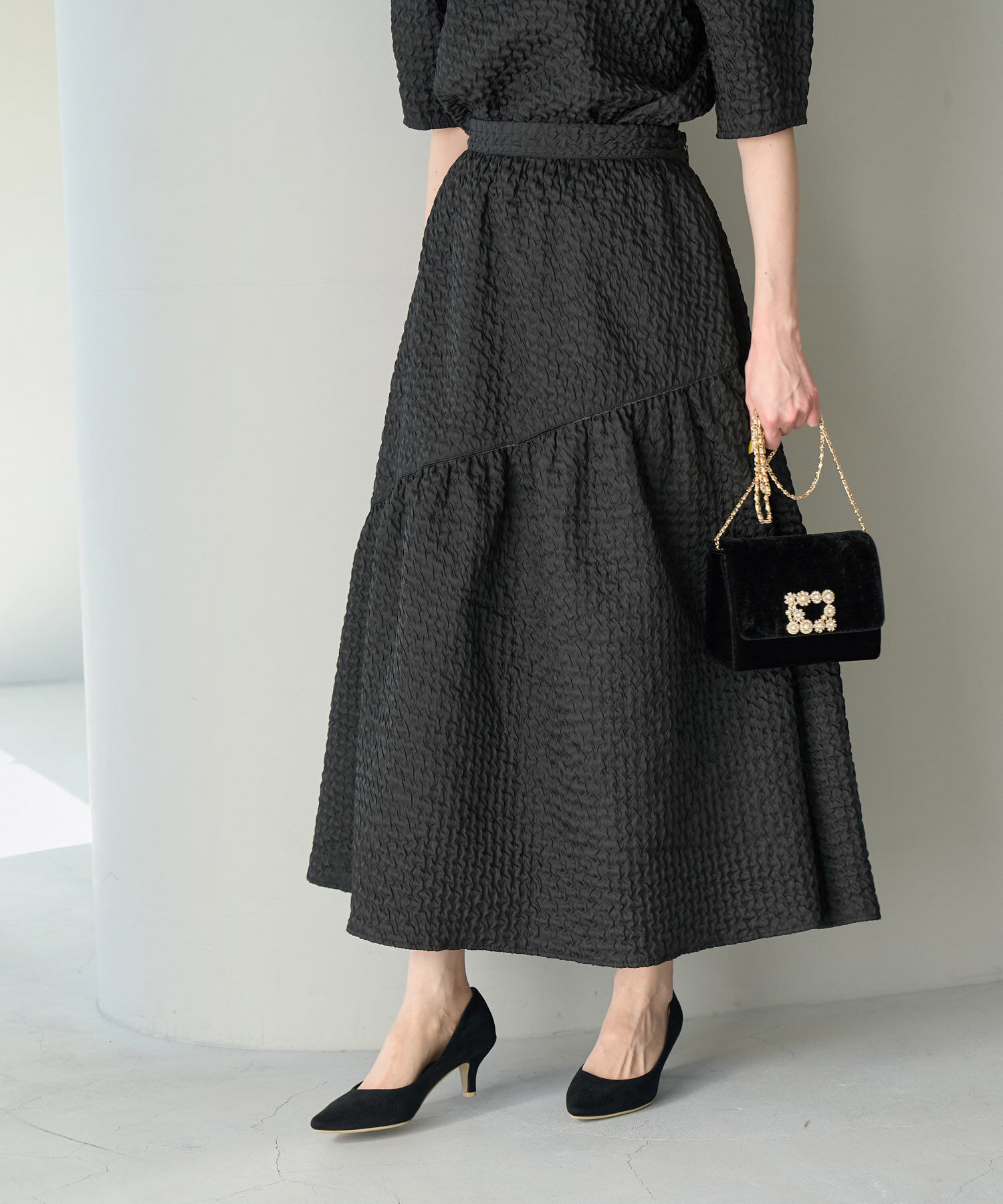 Rope&rsquo;Picnic「【emur】セットアップ対応/ふくれジャガードアシンメトリー切り替えスカート」|スカート|