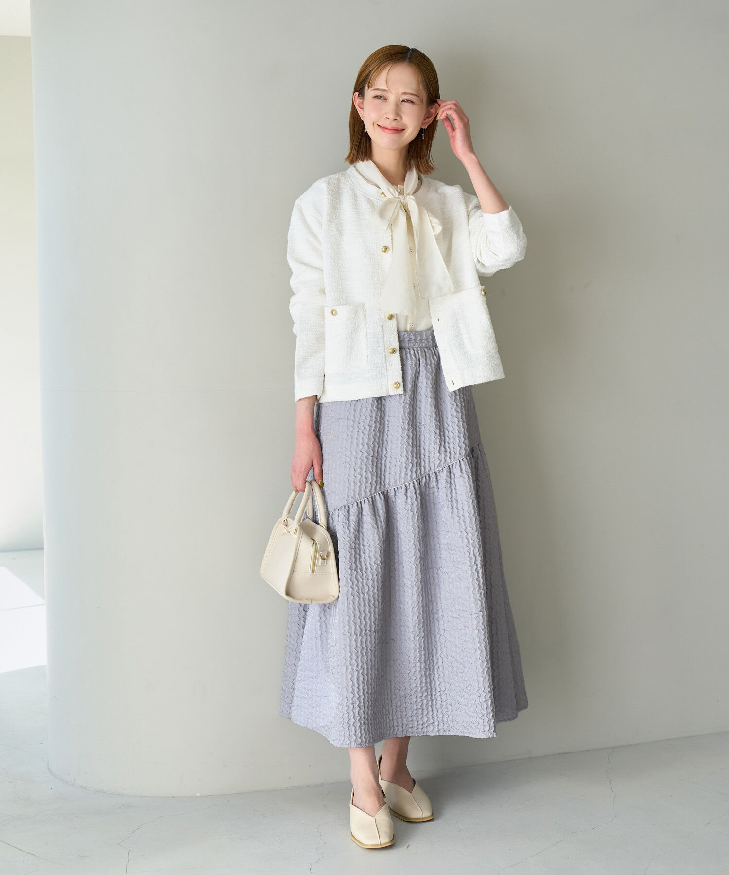 Rope&rsquo;Picnic「【emur】セットアップ対応/ふくれジャガードアシンメトリー切り替えスカート」|スカート|