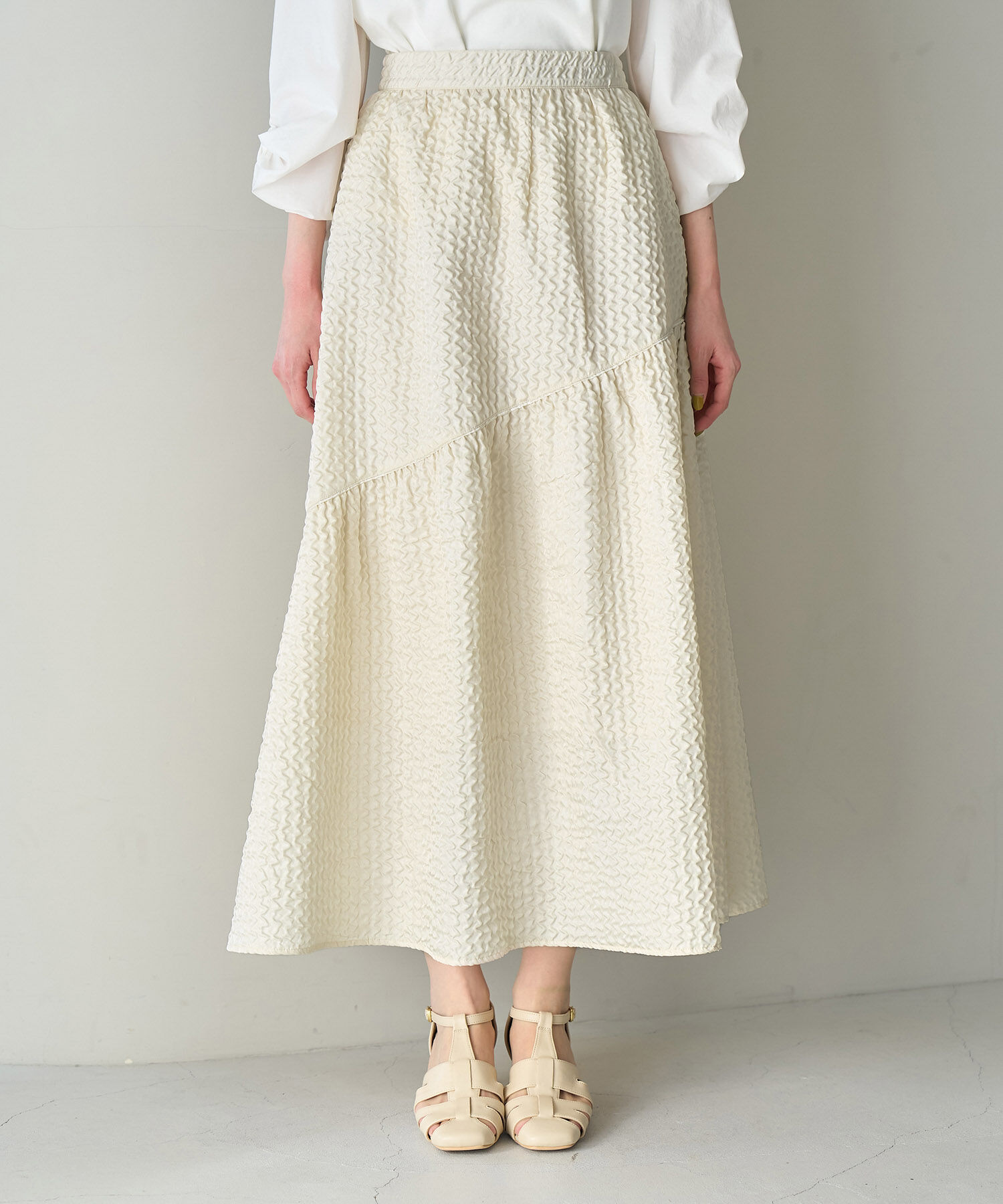 Rope&rsquo;Picnic「【emur】セットアップ対応/ふくれジャガードアシンメトリー切り替えスカート」|スカート|