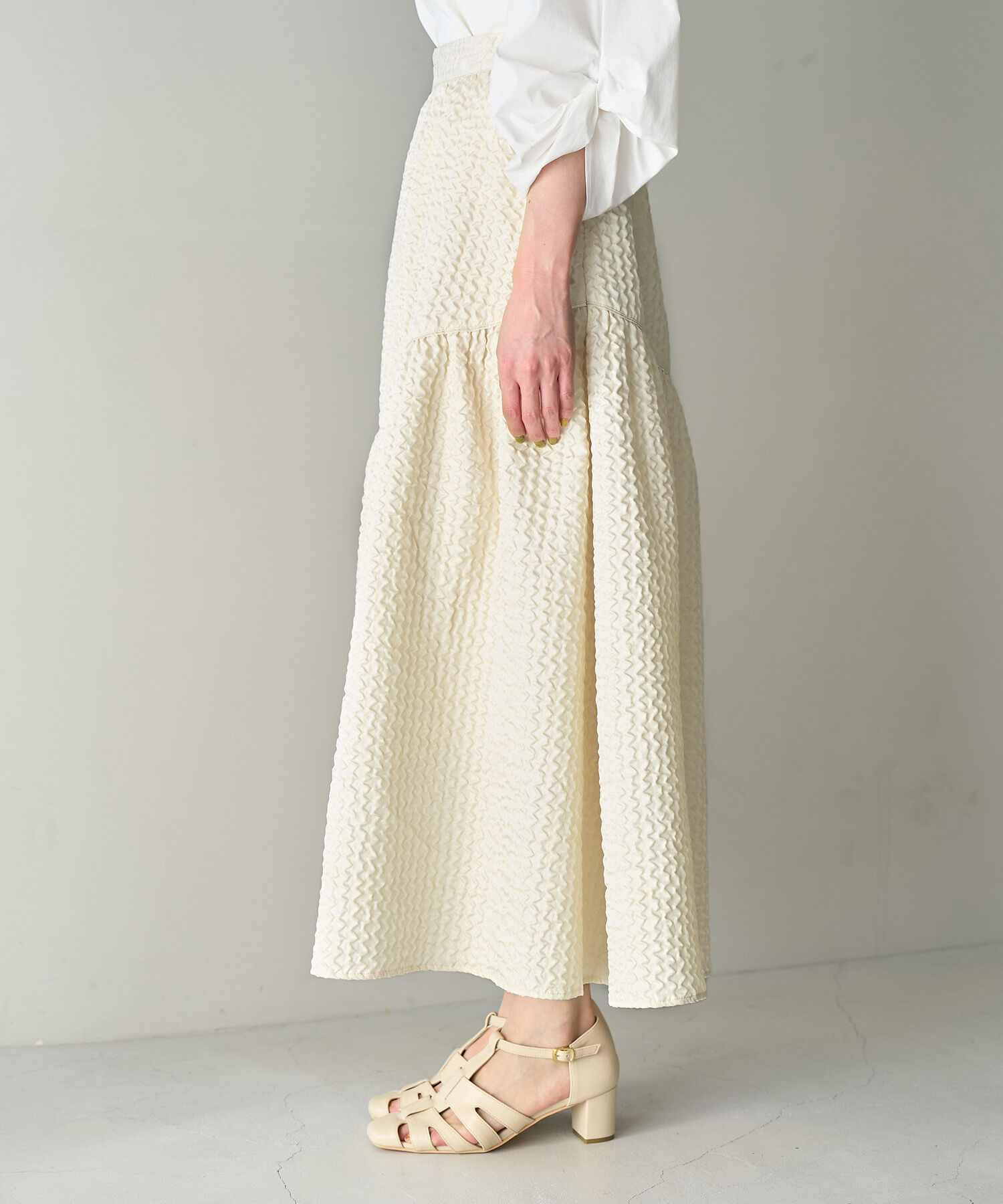 Rope&rsquo;Picnic「【emur】セットアップ対応/ふくれジャガードアシンメトリー切り替えスカート」|スカート|