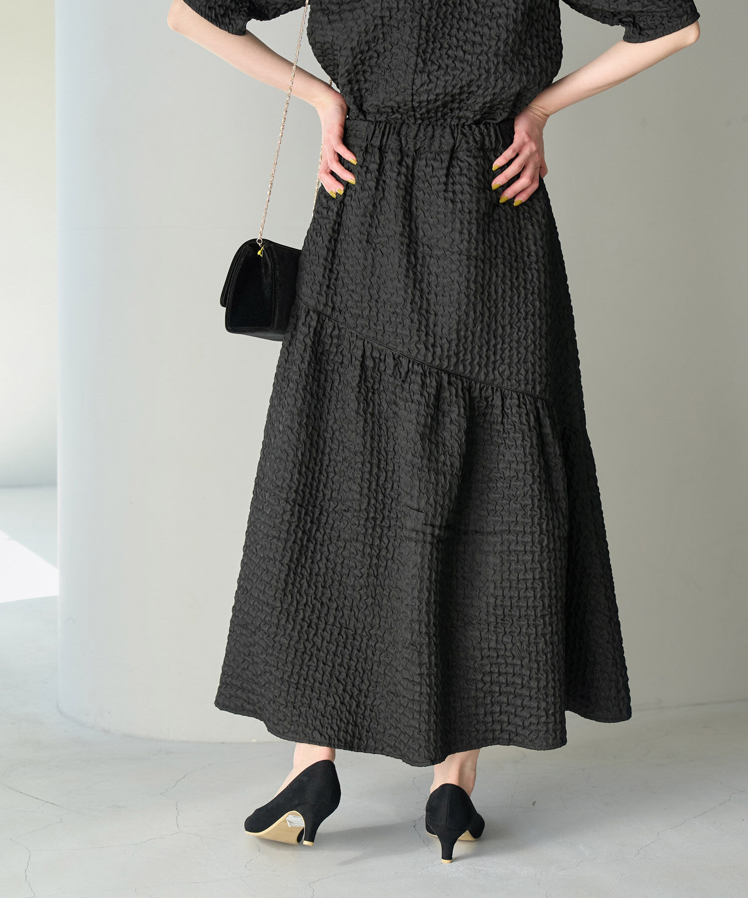 Rope&rsquo;Picnic「【emur】セットアップ対応/ふくれジャガードアシンメトリー切り替えスカート」|スカート|