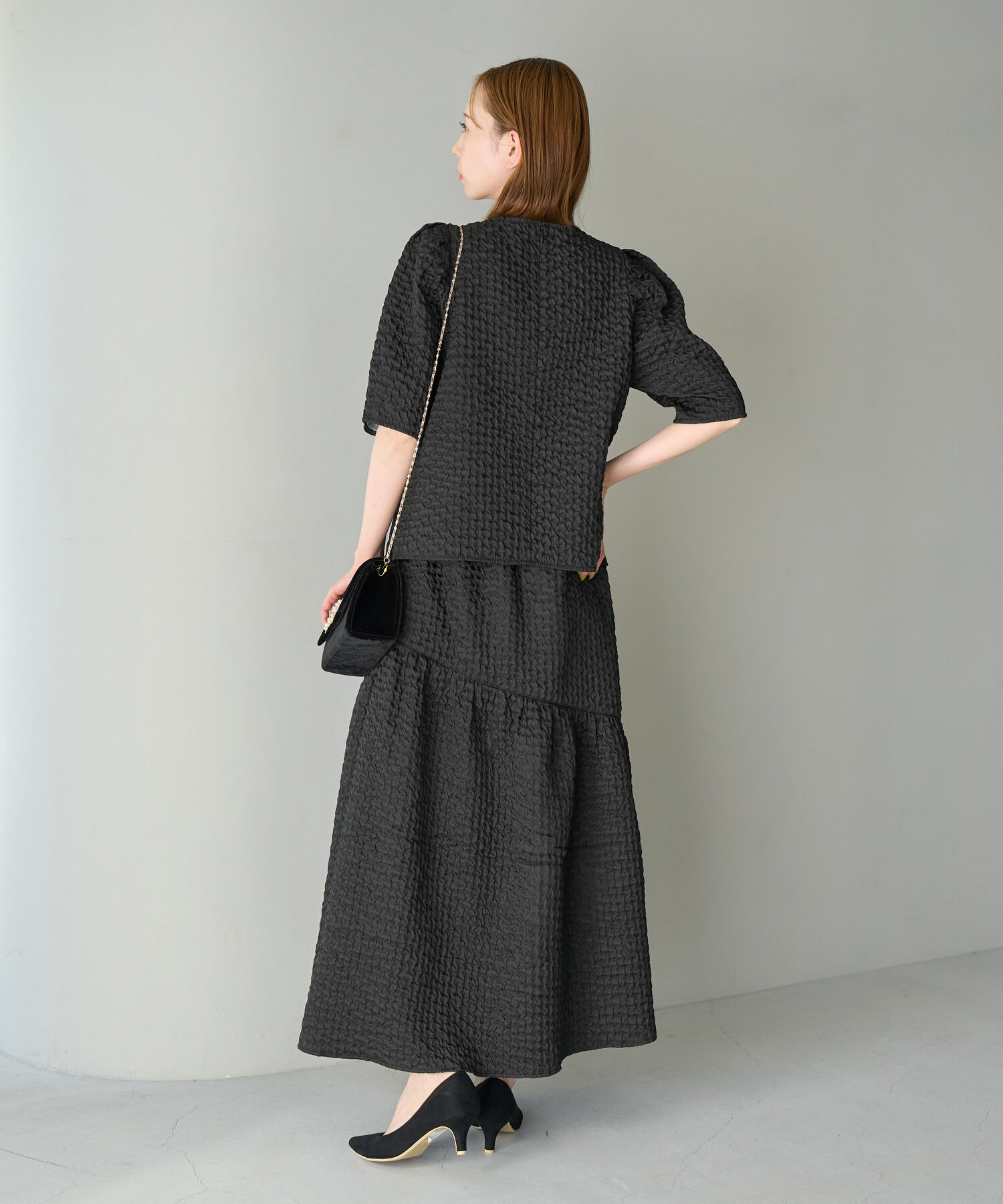 Rope&rsquo;Picnic「【emur】セットアップ対応/ふくれジャガードアシンメトリー切り替えスカート」|スカート|