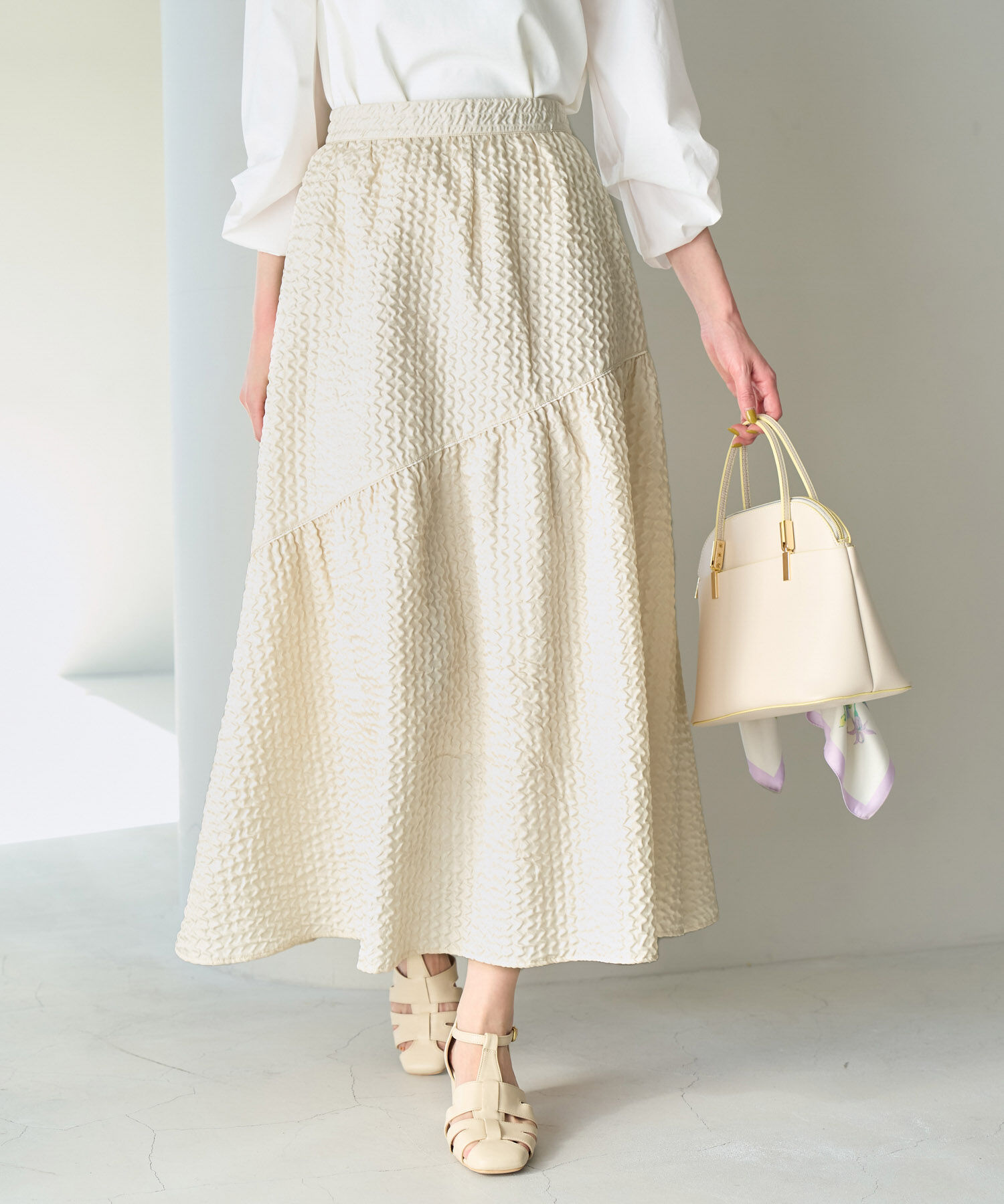 Rope&rsquo;Picnic「【emur】セットアップ対応/ふくれジャガードアシンメトリー切り替えスカート」|スカート|