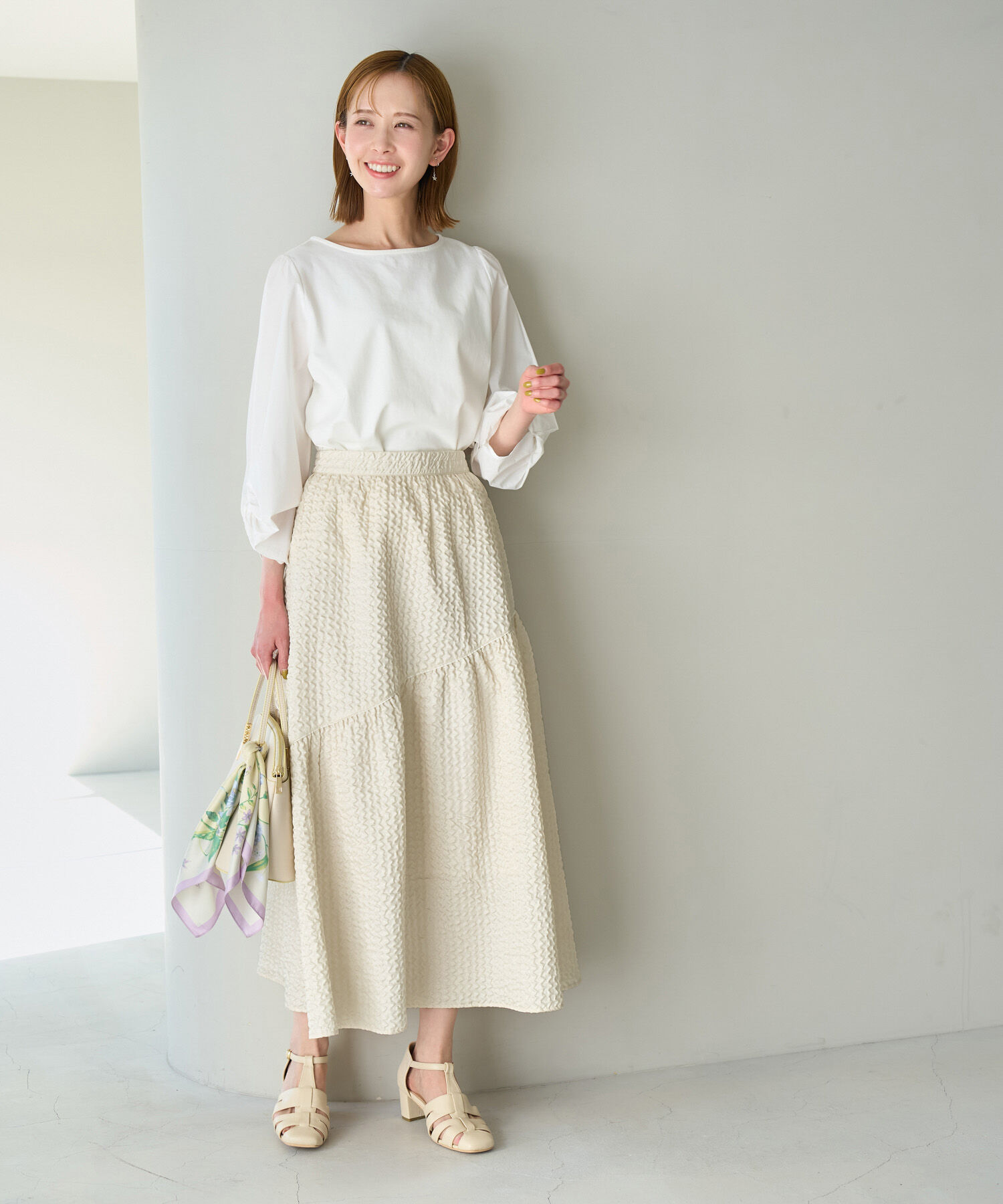 Rope&rsquo;Picnic「【emur】セットアップ対応/ふくれジャガードアシンメトリー切り替えスカート」|スカート|