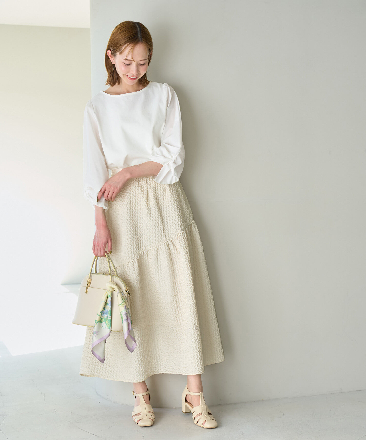 Rope&rsquo;Picnic「【emur】セットアップ対応/ふくれジャガードアシンメトリー切り替えスカート」|スカート|