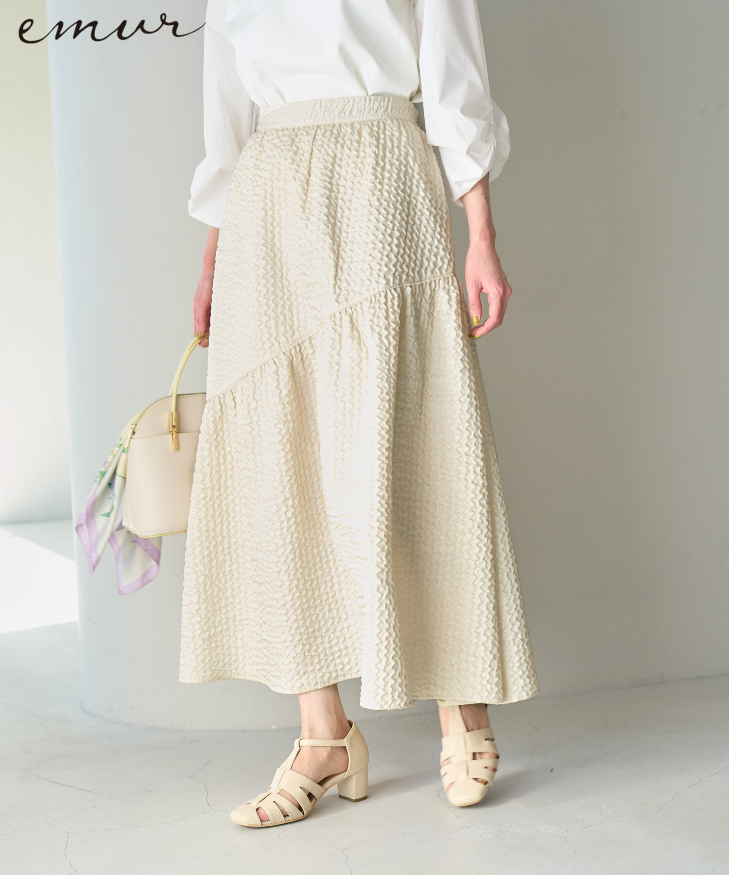 Rope&rsquo;Picnic「【emur】セットアップ対応/ふくれジャガードアシンメトリー切り替えスカート」|スカート|キナリ(16)