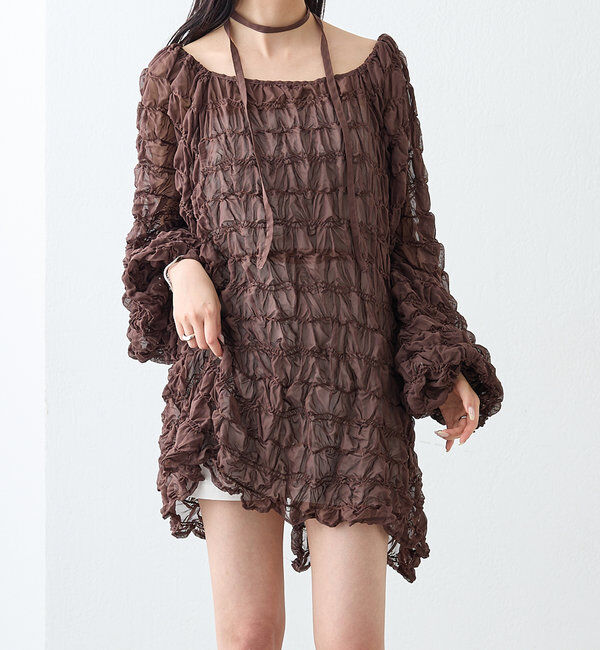  「ウェーブシアーブラウス」|シャツ・ブラウス|ブラウン