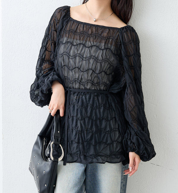  「ウェーブシアーブラウス」|シャツ・ブラウス|ブラック