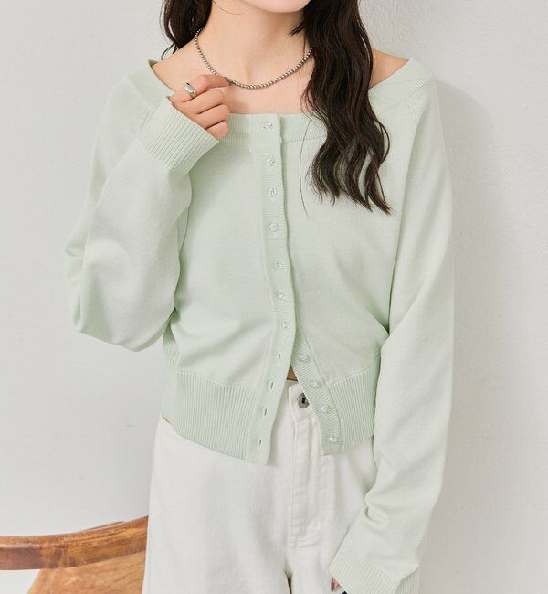  「ワイドネッククリアボタンカーディガン」|カーディガン|