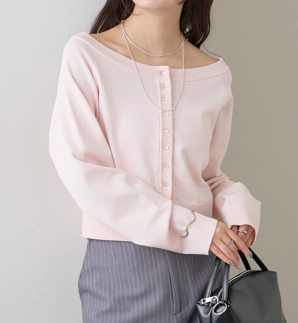  「ワイドネッククリアボタンカーディガン」|カーディガン|