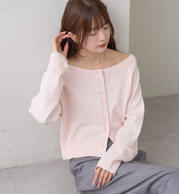 「ワイドネッククリアボタンカーディガン」|カーディガン|