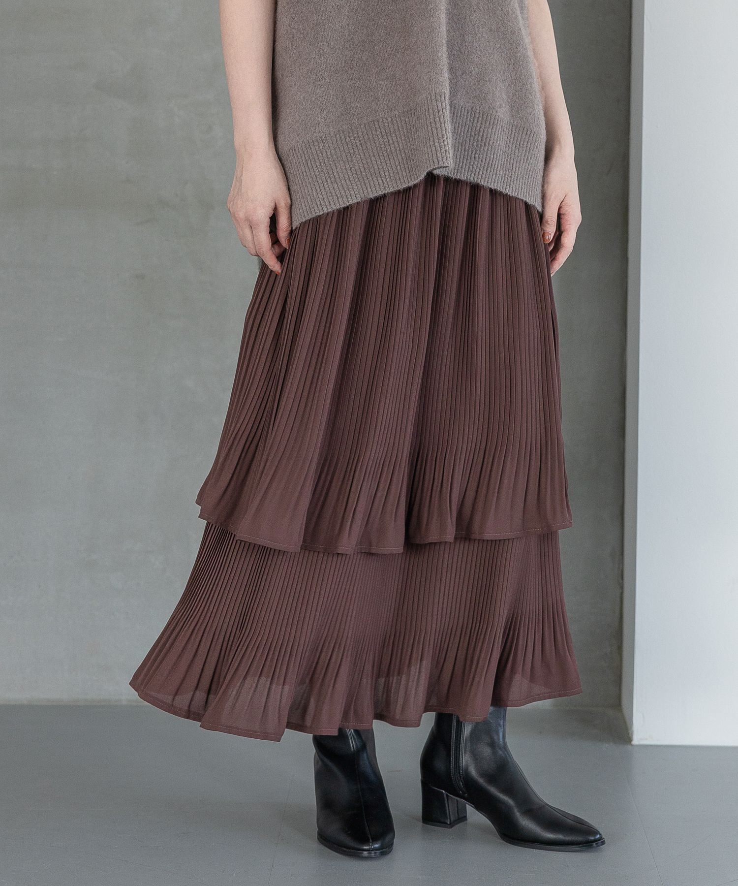 A part by 「ホソプリーツティアードスカート」|スカート|ブラウン