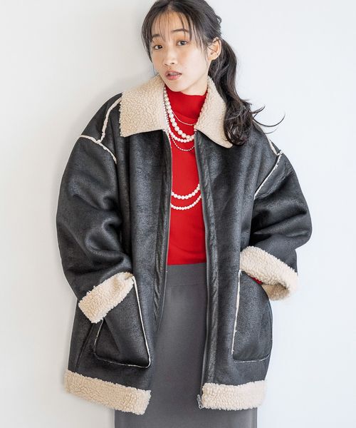 LOWRYS FARM「リバーシブルボアＺＩＰブルゾン」|ブルゾン・スタジャン|ブラック