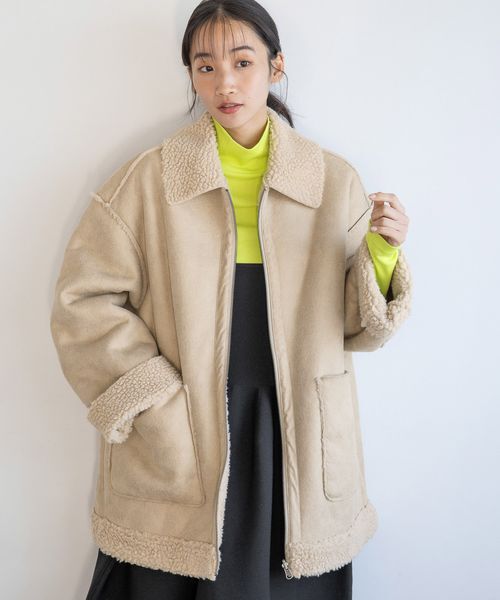 LOWRYS FARM「リバーシブルボアＺＩＰブルゾン」|ブルゾン・スタジャン|ベージュ２