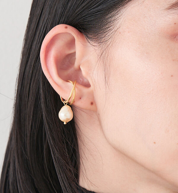 collex「【Ljud/ユード】ガラスドロップパールクロス 2WAYイヤーカフ」|イヤリング|