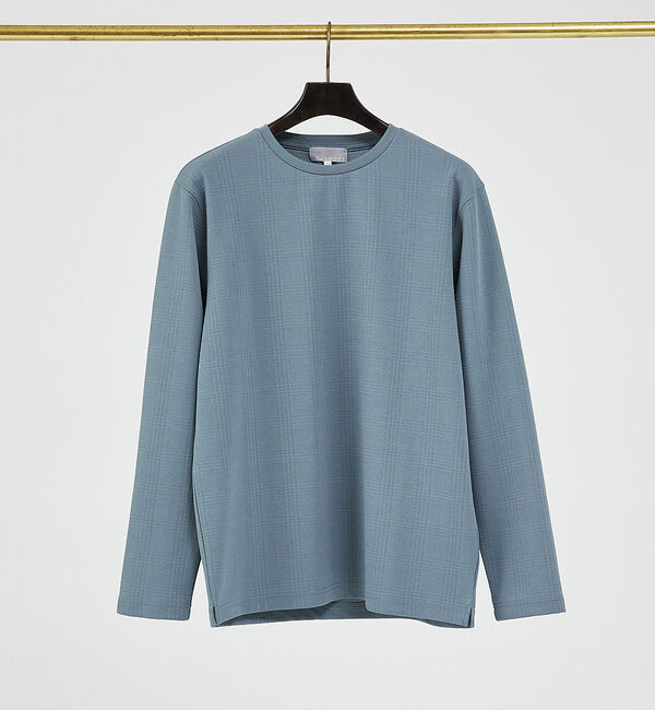 ABAHOUSE「【チェック柄】ジャガード クルーネック 長袖 Tシャツ」|Tシャツ・カットソー|サックスブルー