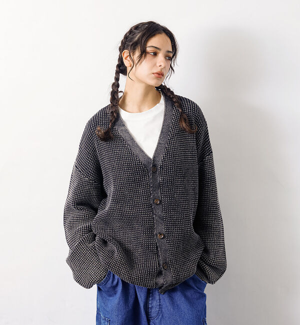 ABAHOUSE「【Revo.レボ】パウダーブリーチ加工ワッフルコットンニットカーディガン/ユニセ」|カーディガン|