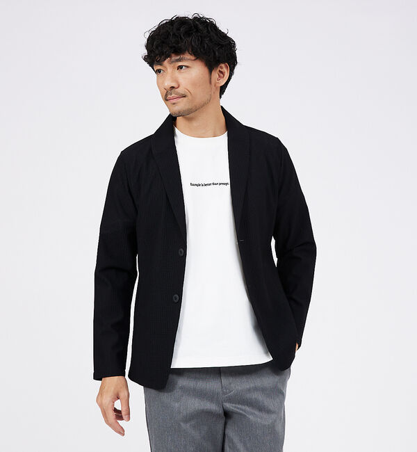 ABAHOUSE「ハニカムメッシュ　ショールブルゾン」|ブルゾン・スタジャン|ブラック