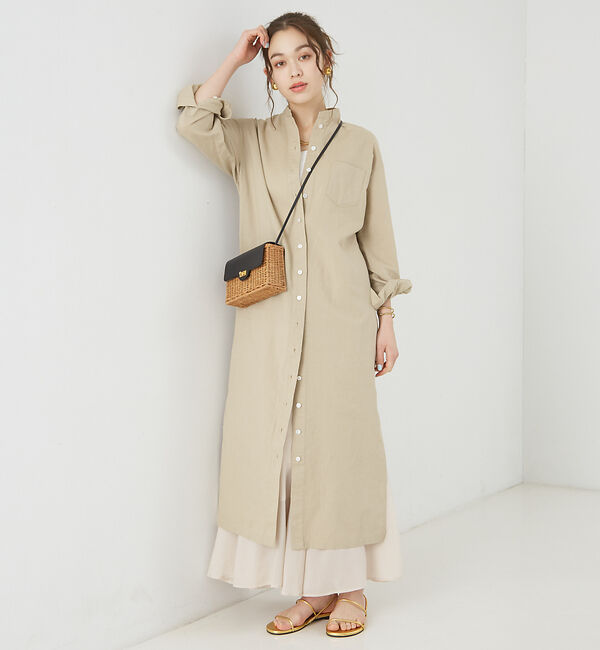 Rouge vif「麻混長袖シャツワンピース」|ワンピース|