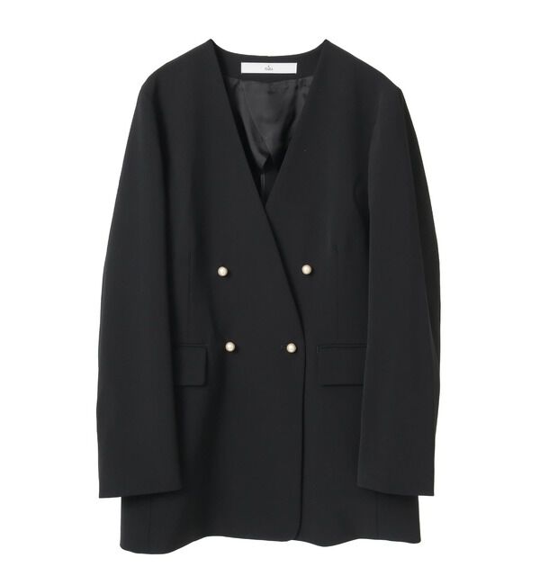 TIARA「ノーカラーダブルジャケット」|テーラードジャケット|ブラック