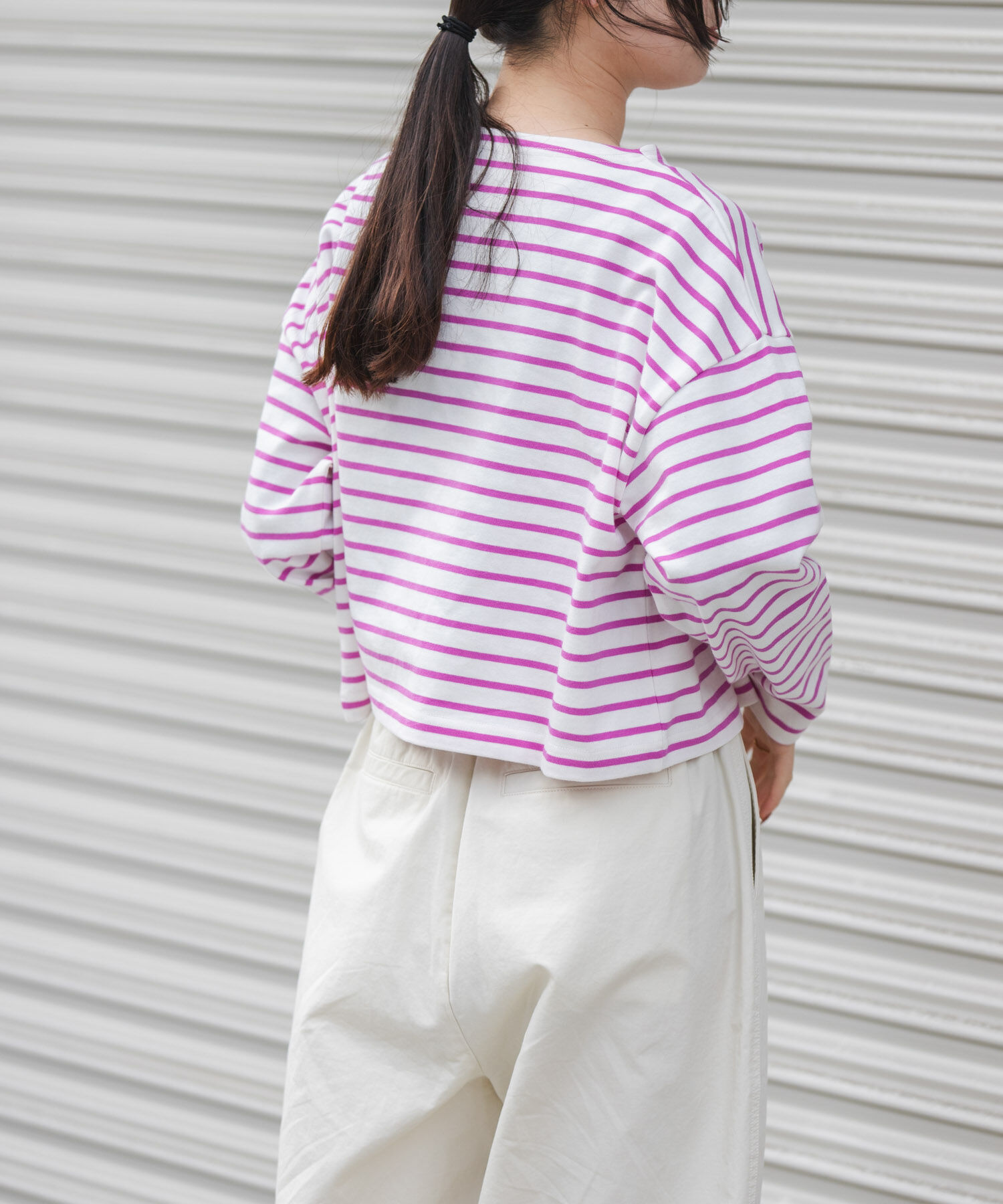 URBAN RESEARCH DOORS「FORK&SPOON　クロップドボートネックボーダー」|Tシャツ・カットソー|