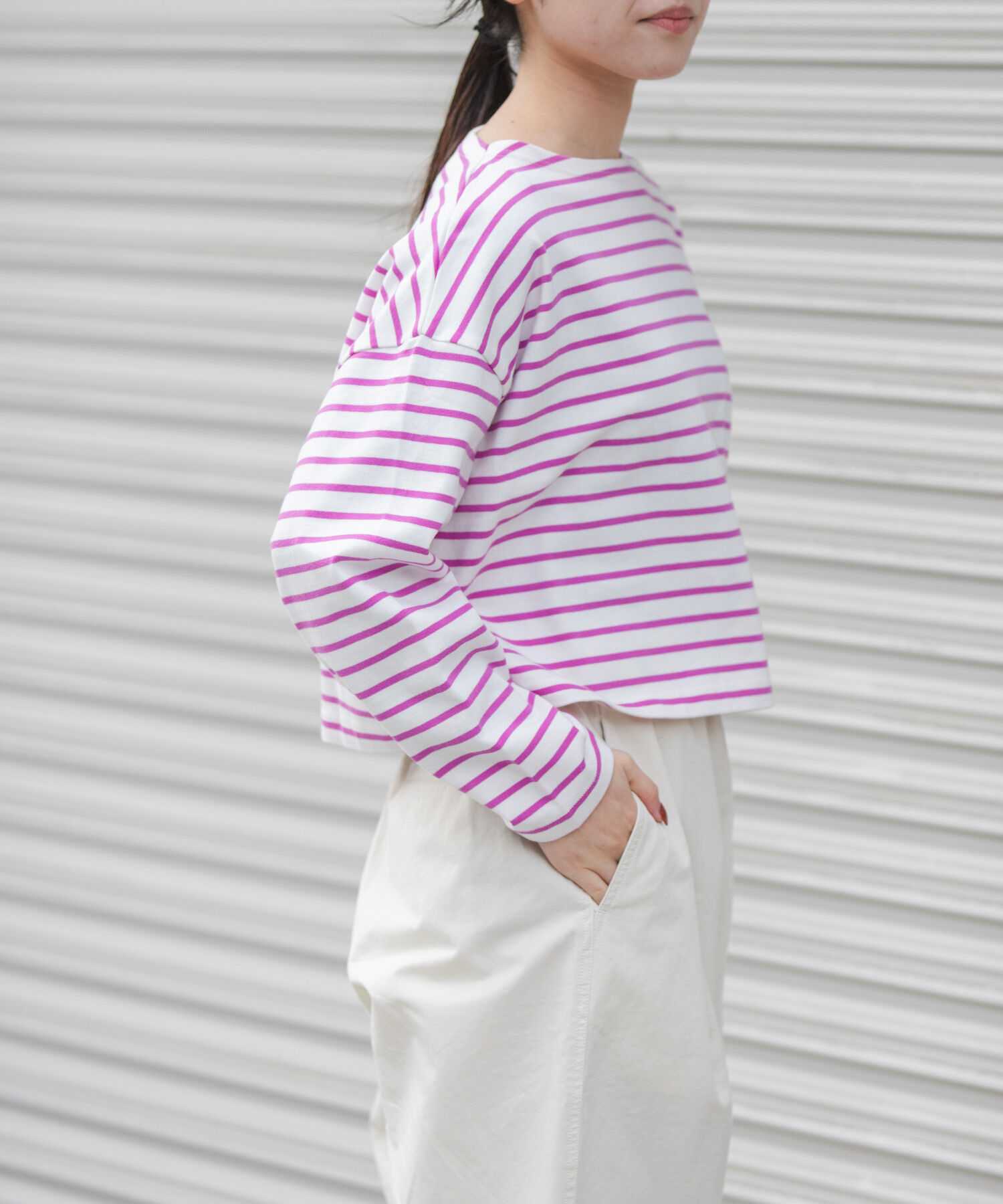 URBAN RESEARCH DOORS「FORK&SPOON　クロップドボートネックボーダー」|Tシャツ・カットソー|