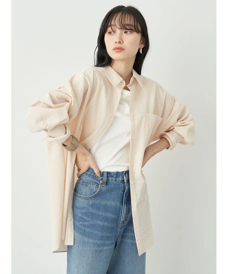 earth music&ecology「サッカーストライプボーイズライクシャツ」|シャツ・ブラウス|Orange