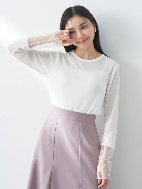 earth music&ecology「チュールビジュープルオーバー」|Tシャツ・カットソー|Ivory