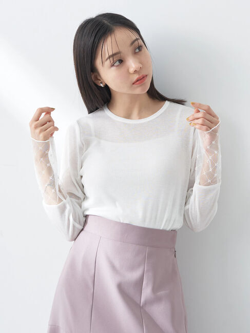 earth music&ecology「チュールビジュープルオーバー」|Tシャツ・カットソー|