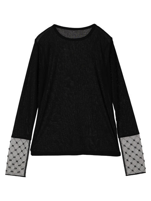 earth music&ecology「チュールビジュープルオーバー」|Tシャツ・カットソー|Black