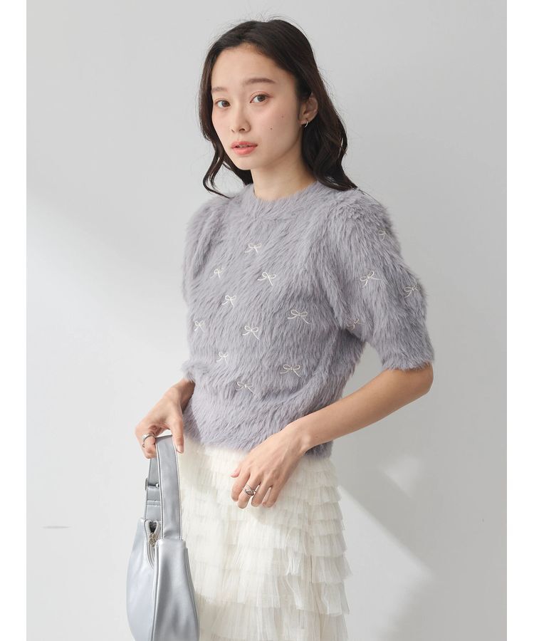 earth music&ecology「リボン刺繍フェザーニットプルオーバー」|ニット・セーター|