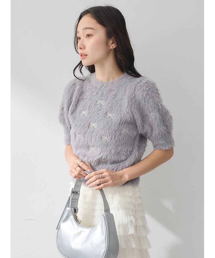 earth music&ecology「リボン刺繍フェザーニットプルオーバー」|ニット・セーター|Light Gray