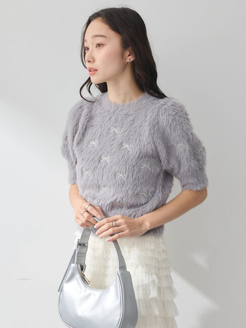 earth music&ecology「リボン刺繍フェザーニットプルオーバー」|ニット・セーター|