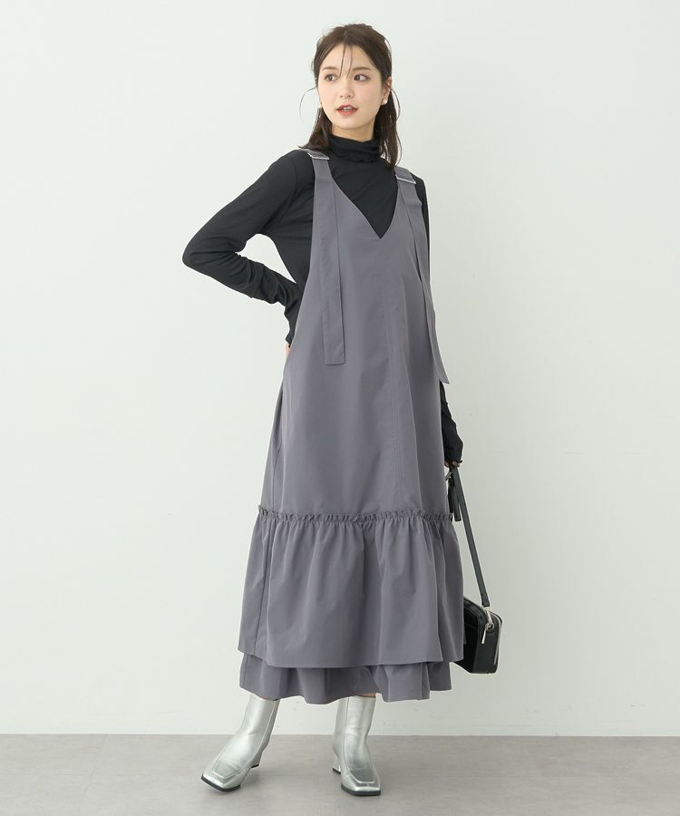 earth music&ecology「ティアードフリルジャンスカ」|ジャンパースカート|Gray