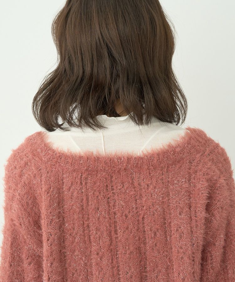 earth music&ecology「フェザーラメフロントリボンニットカーディガン」|カーディガン|