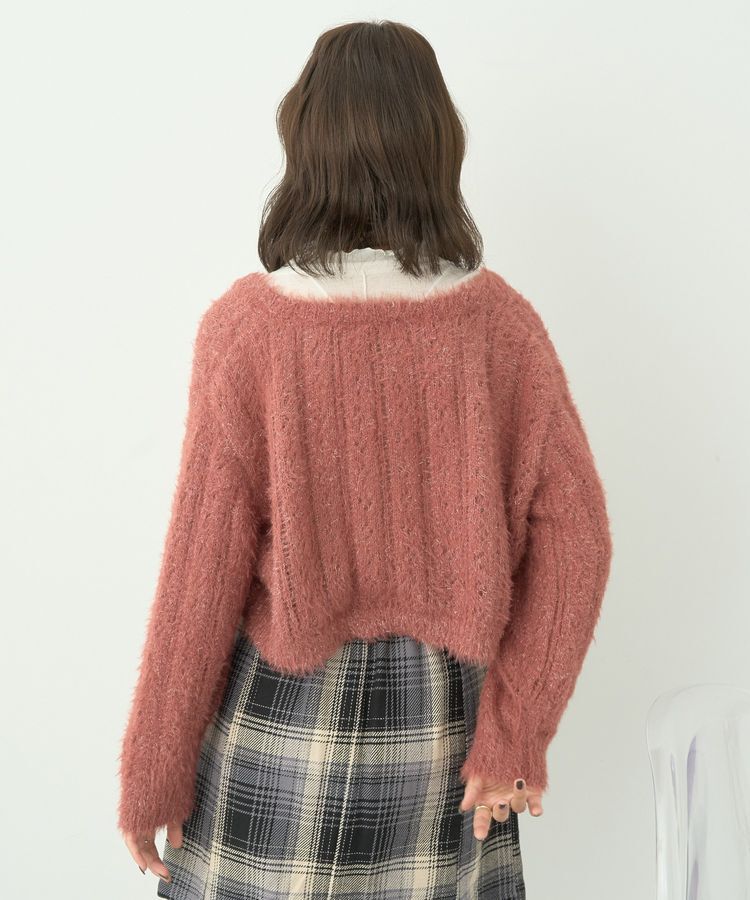 earth music&ecology「フェザーラメフロントリボンニットカーディガン」|カーディガン|