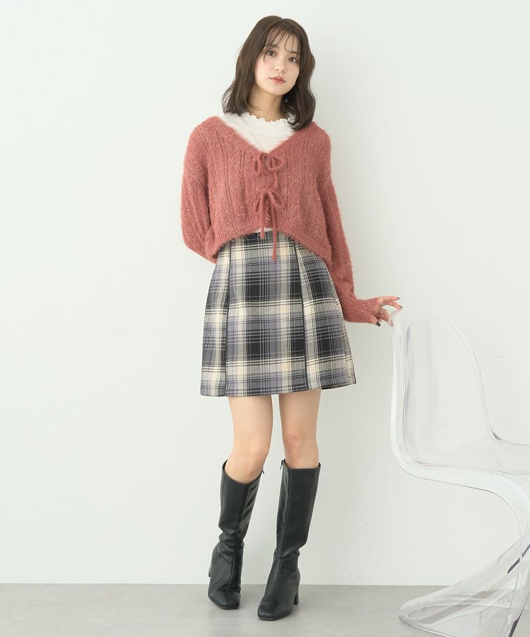 earth music&ecology「フェザーラメフロントリボンニットカーディガン」|カーディガン|